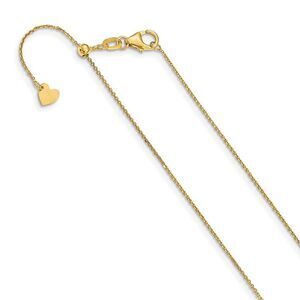 1mm 14k Yellow Gold Adjustable Solid D/C Cable Chain Necklace, 22 Inch